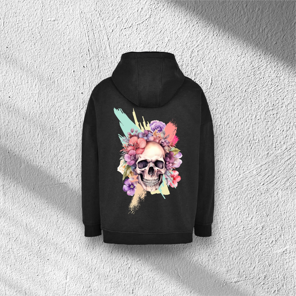 Flower Skull Pink | Oversized Cut On Sleeve Hoody